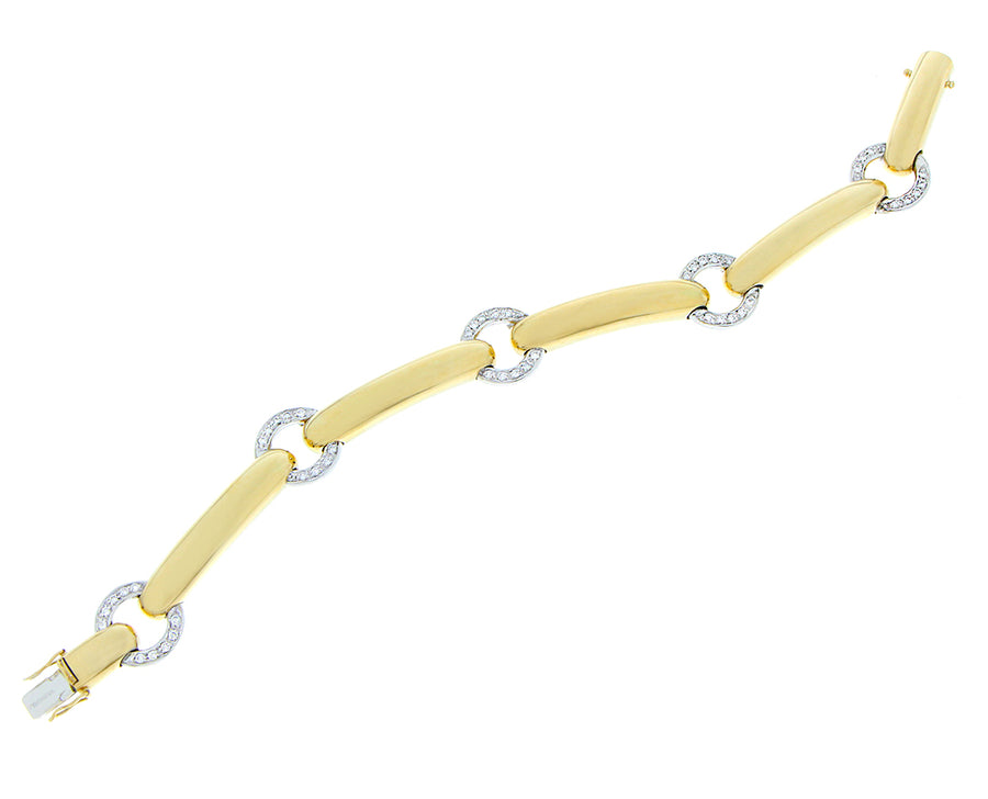 Yellow gold bracelet with round diamond chains
