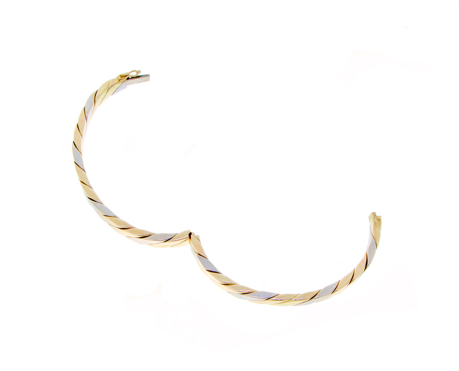 White and yellow gold vintage twisted bangle