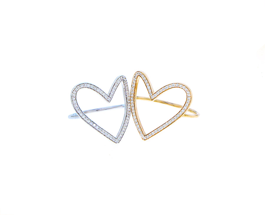 Yellow or white gold and diamond heart ring
