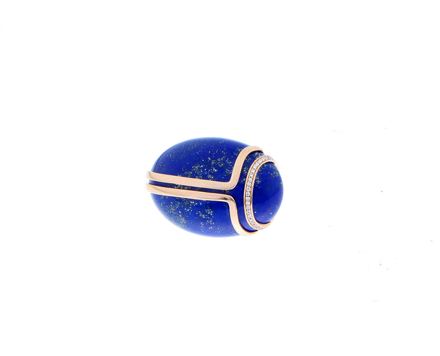 Rose gold and diamond lapis lazuli scarab ring