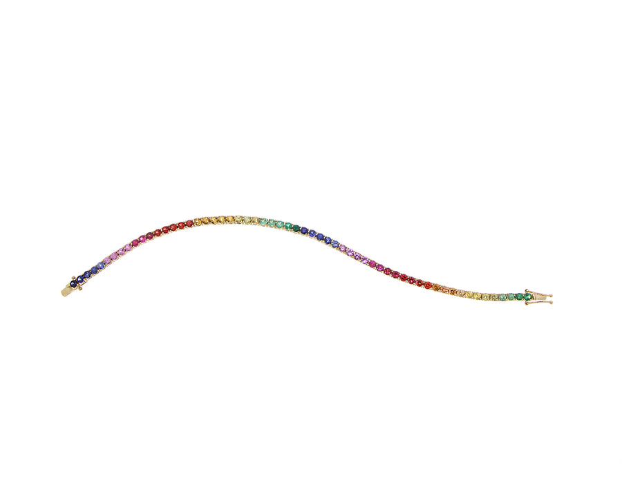 Yellow gold rainbow sapphire tennis bracelet