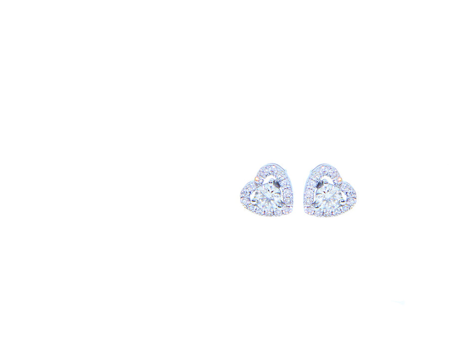 Yellow or white gold diamond heart stud earring, per piece