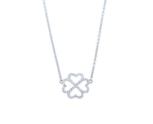 White or rose gold necklace with a diamond clover charm of hearts
