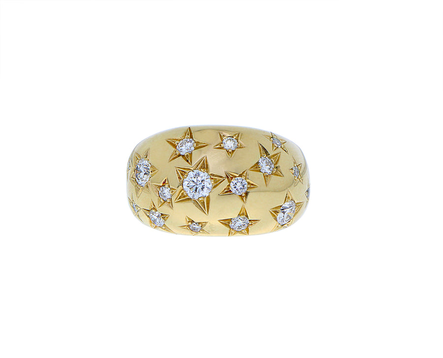 Geelgouden ring met 10 diamanten sterren