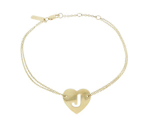 Yellow gold double bracelet with a letter heart charm