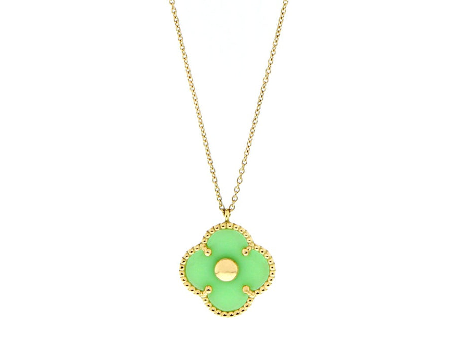 Yellow gold necklace alhambra pendant with a diamond core and edge