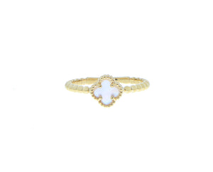 Yellow gold ball ring with mother of pearl alhambra charm