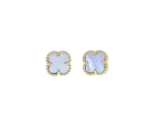 Yellow gold and mother of pearl alhambra studs