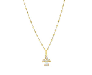 Yellow gold ball necklace with a diamond angel pendant