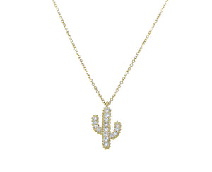 Yellow gold necklace with a diamond cactus charm