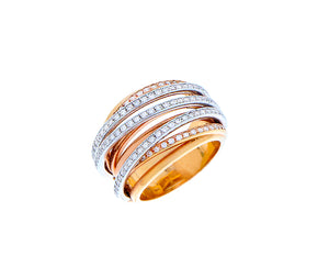 Rose gold spaghetti ring with white gold and diamonds