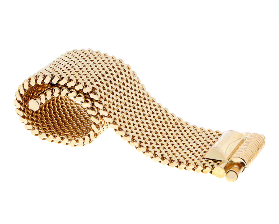 Yellow gold flat wide cuff bracelet