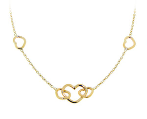 Geelgouden collier met open hart bedeltjes