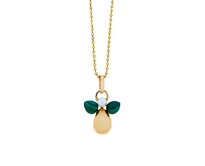 Rose gold necklace with a pearl and malachite angel pendant