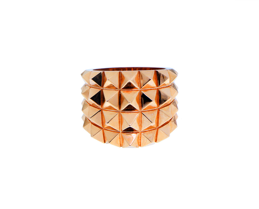 Yellow or rose gold ring with four rows of studs