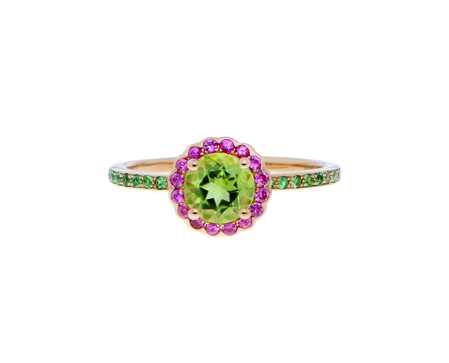 Rose gold ring with peridot , citrine and pink sapphires