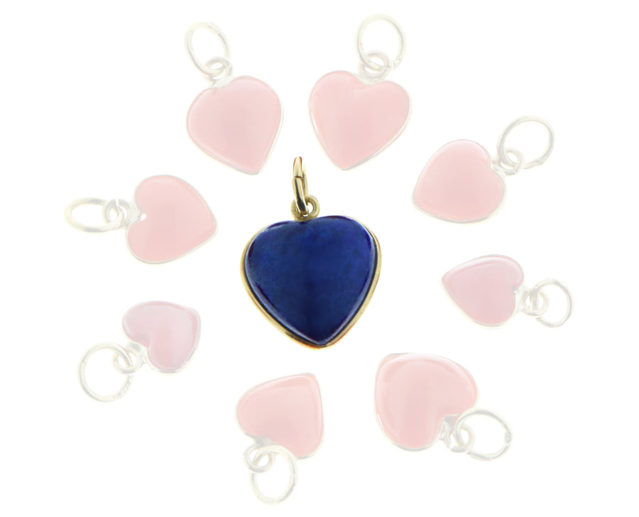 Coral and lapis lazuli heart pendants