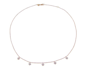 Rose gold necklace with 5 diamond heart charms