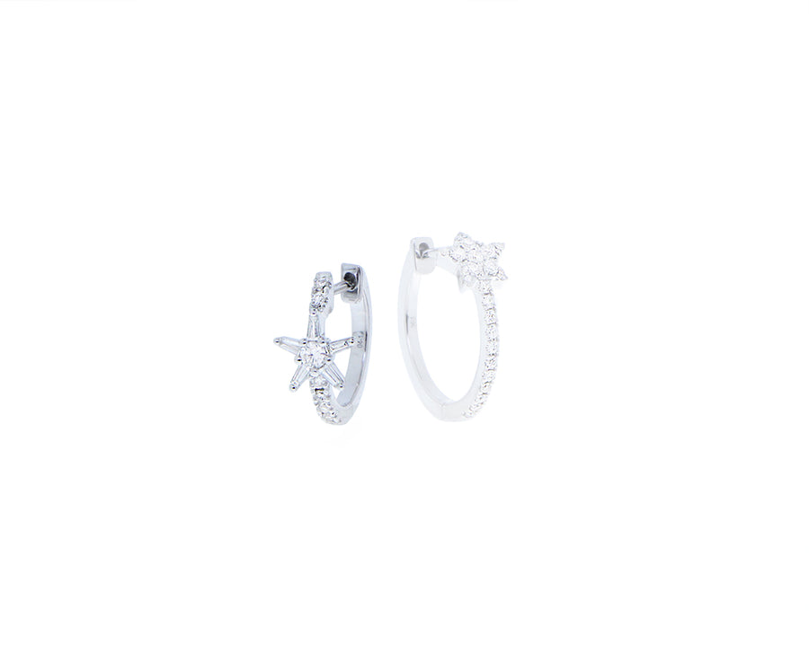 SINGLE white gold and diamond star hoops