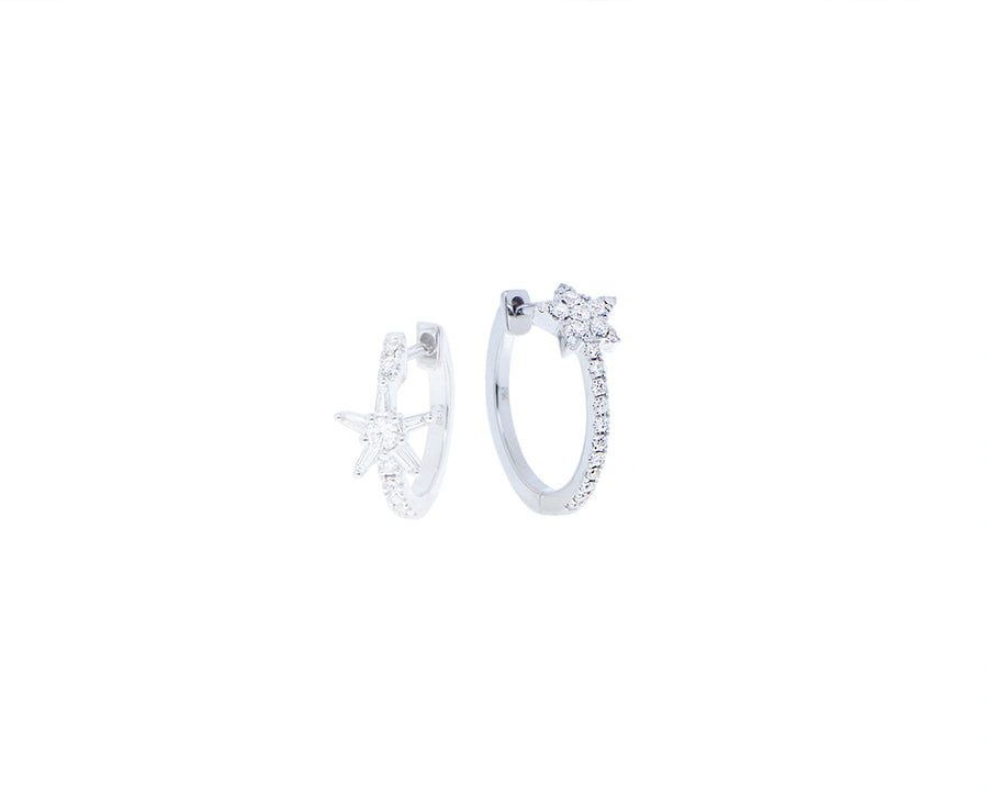 SINGLE white gold and diamond star hoops