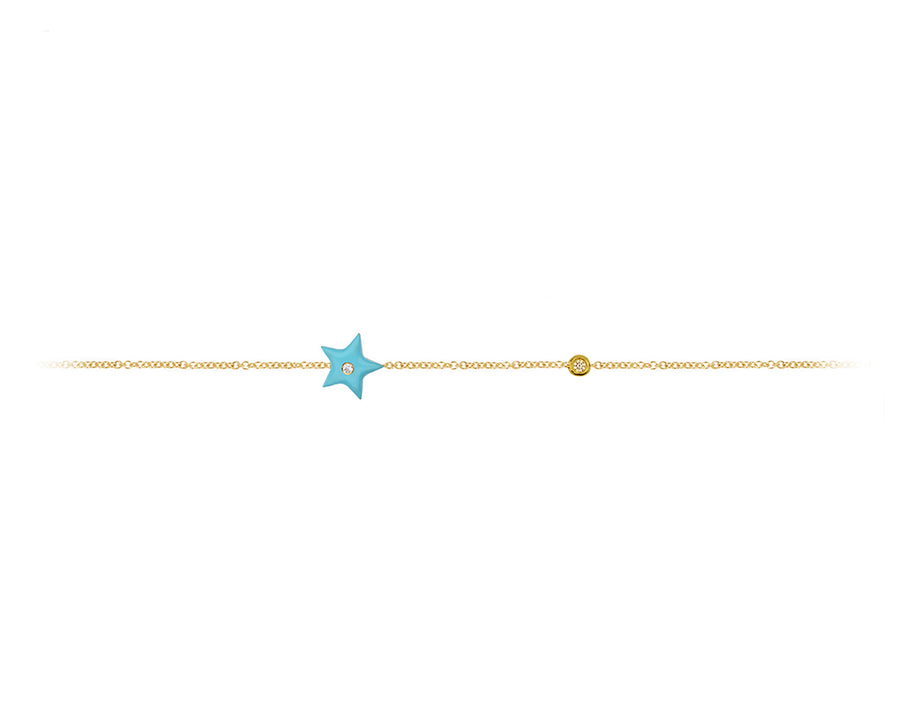 Yellow gold bracelet with an enamel star and diamond