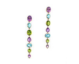 Rose gold earrings with amethyst, topaz and peridots