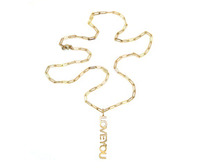 Yellow gold mini closed forever chain necklace with an LOVEYOU pendant