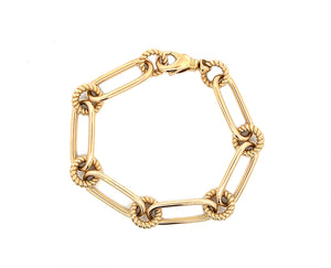 Yellow gold bracelet with round twisted and long oval chain