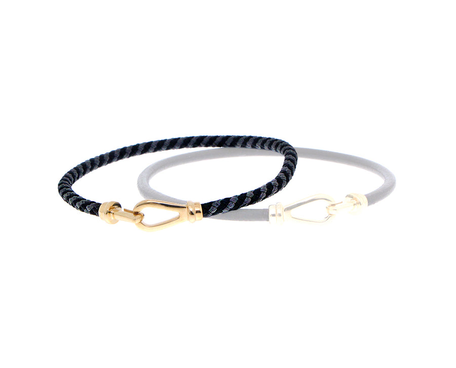 Leather or rope bracelet with a yellow gold closure