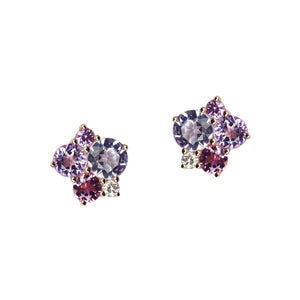 Rose gold ear studs with amethyst rose d' france, amethyste, pink tourmaline and pink sapphire