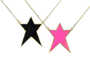 Yellow gold necklace with a pink or black enamel star pendant