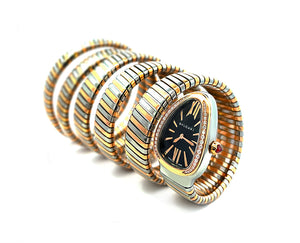 Rose gold, steel and diamond BVLGARI Serpenti tubogas watch