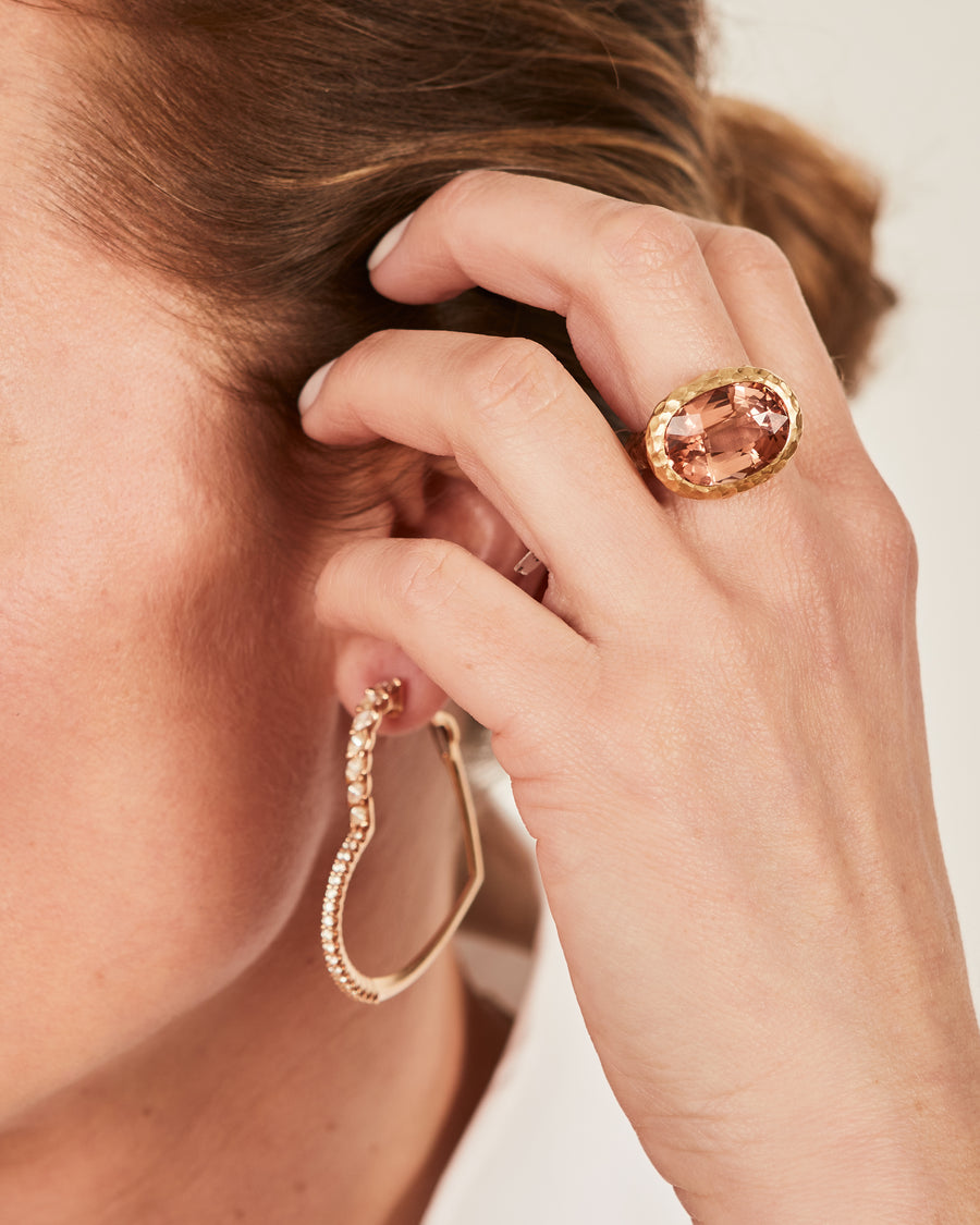 Rose gold heartshaped hoop earrings with diamonds