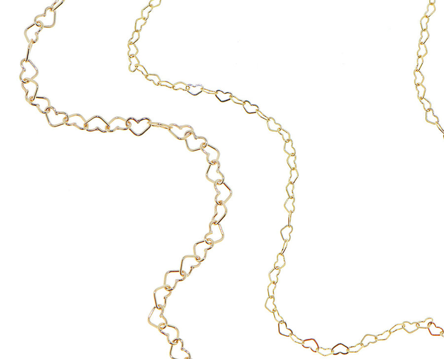 Yellow gold flat heart chain necklace