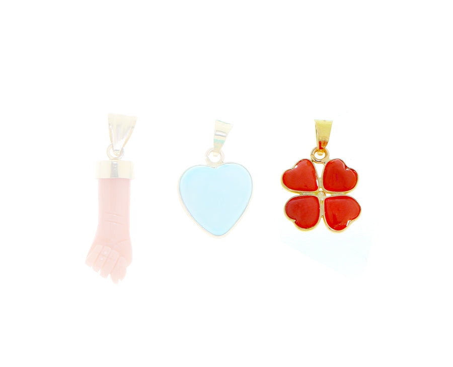 Yellow gold turquoise and coral charms