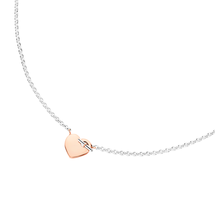 DoDo zilveren ketting met roségouden hart en t-bar 
