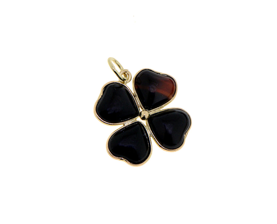 Yellow gold and agate lucky clover pendants