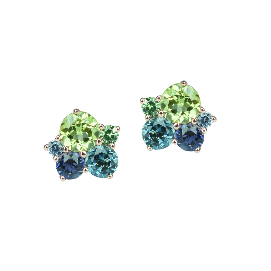 Rose gold stud earrings with diamonds, tourmaline, pink sapphires and amethysts