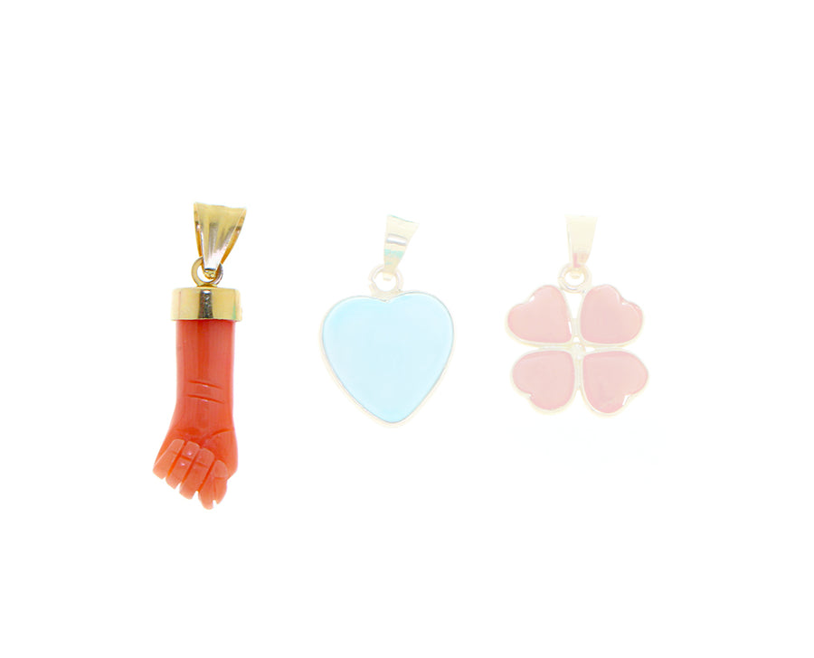 Yellow gold turquoise and coral charms