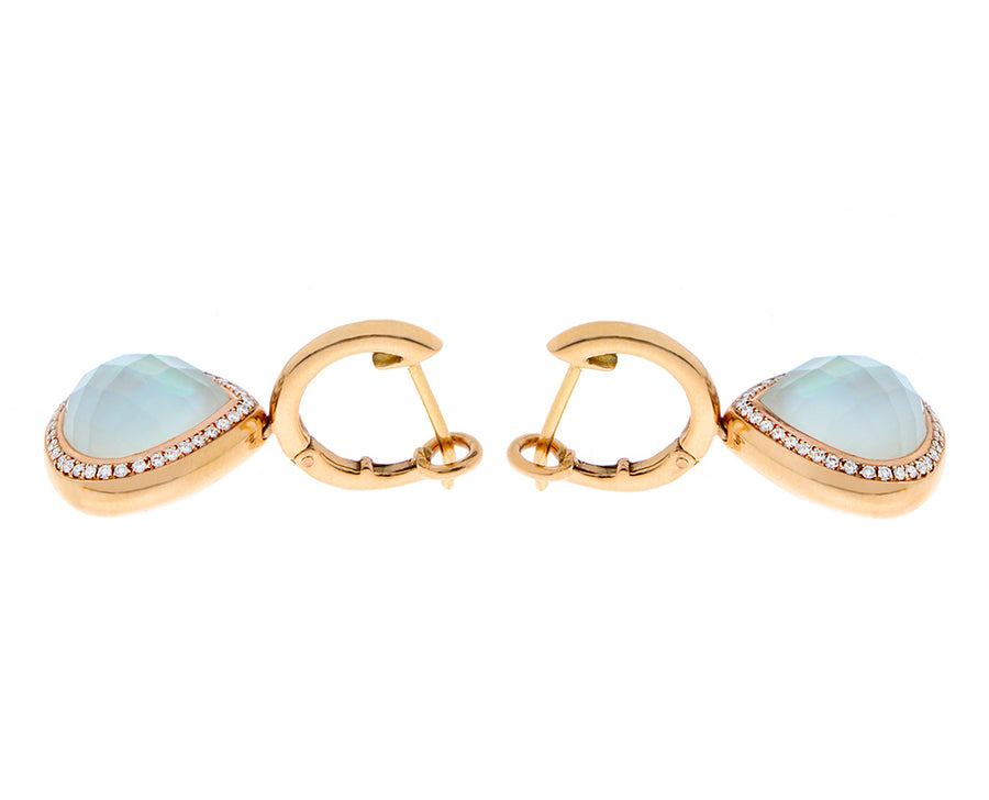 Roségouden oorbellen met bergkristal en diamanten hangers