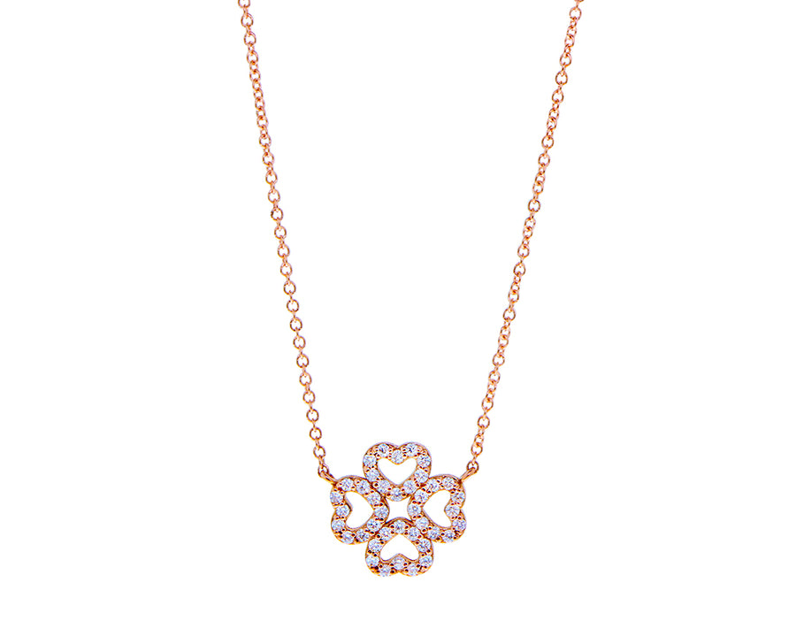 White or rose gold necklace with a diamond clover charm of hearts