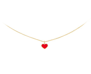 Yellow gold necklace with small red enamel heart charm