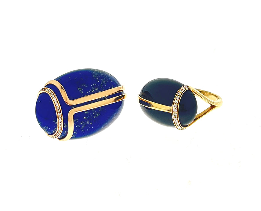Rose gold and diamond lapis lazuli scarab ring