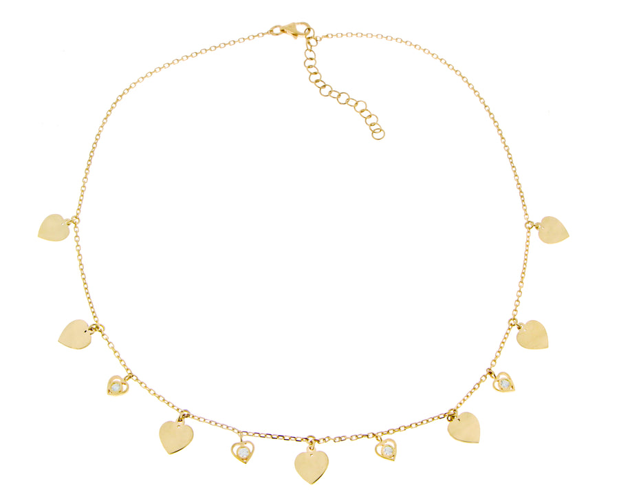 Yellow gold necklace with diamond and heart or clover charms