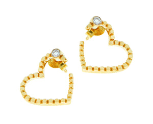 Yellow gold and diamond heart earrings