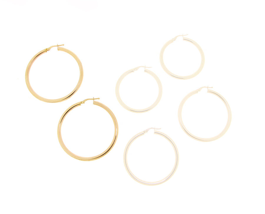 Yellow gold hoops in different sizes