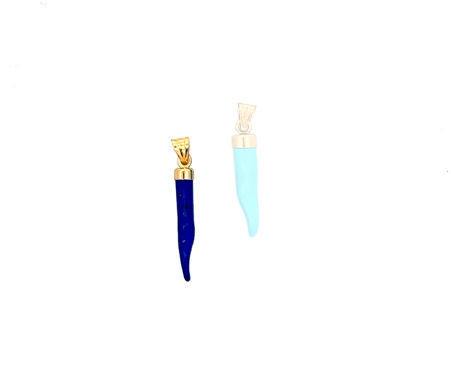 Yellow gold lapis, turquois or coral chili pendant