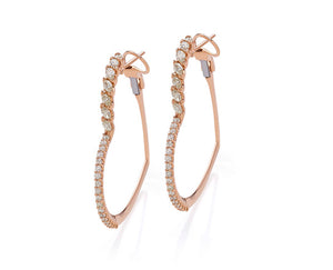 Rose gold heartshaped hoop earrings with diamonds