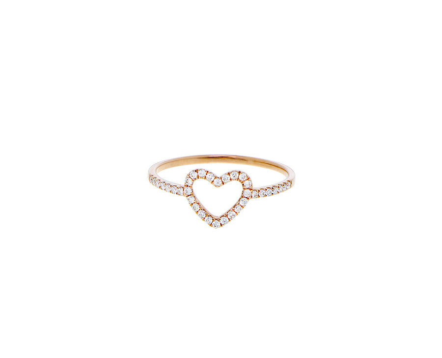Rose gold and diamond rings with a big or small heart
