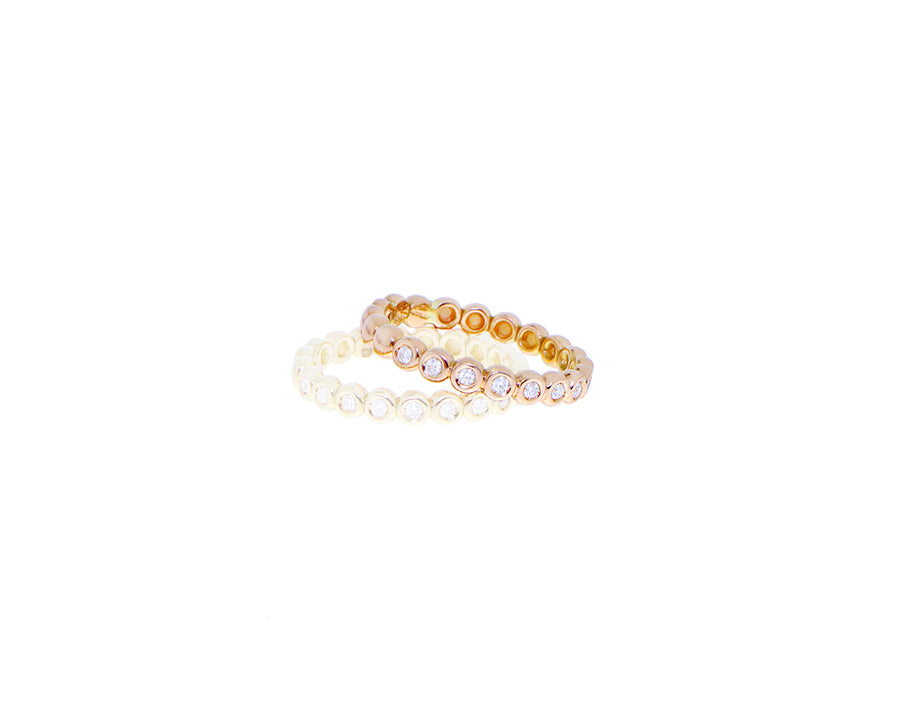 Yellow or rose gold half alliance diamond ring of small rounds